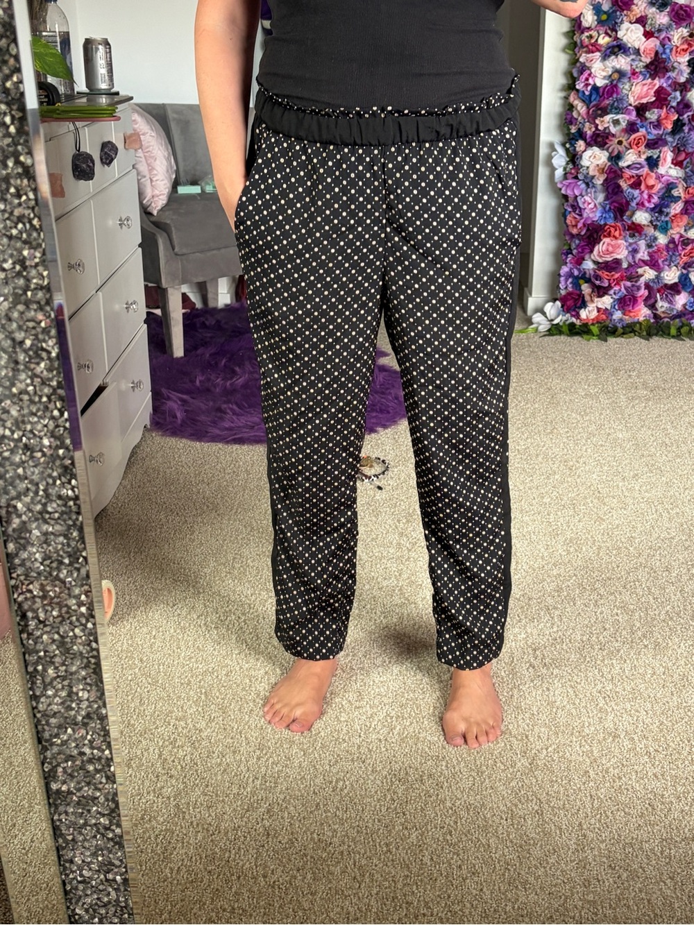 H&M Black Jogger Pants with White Dot Print